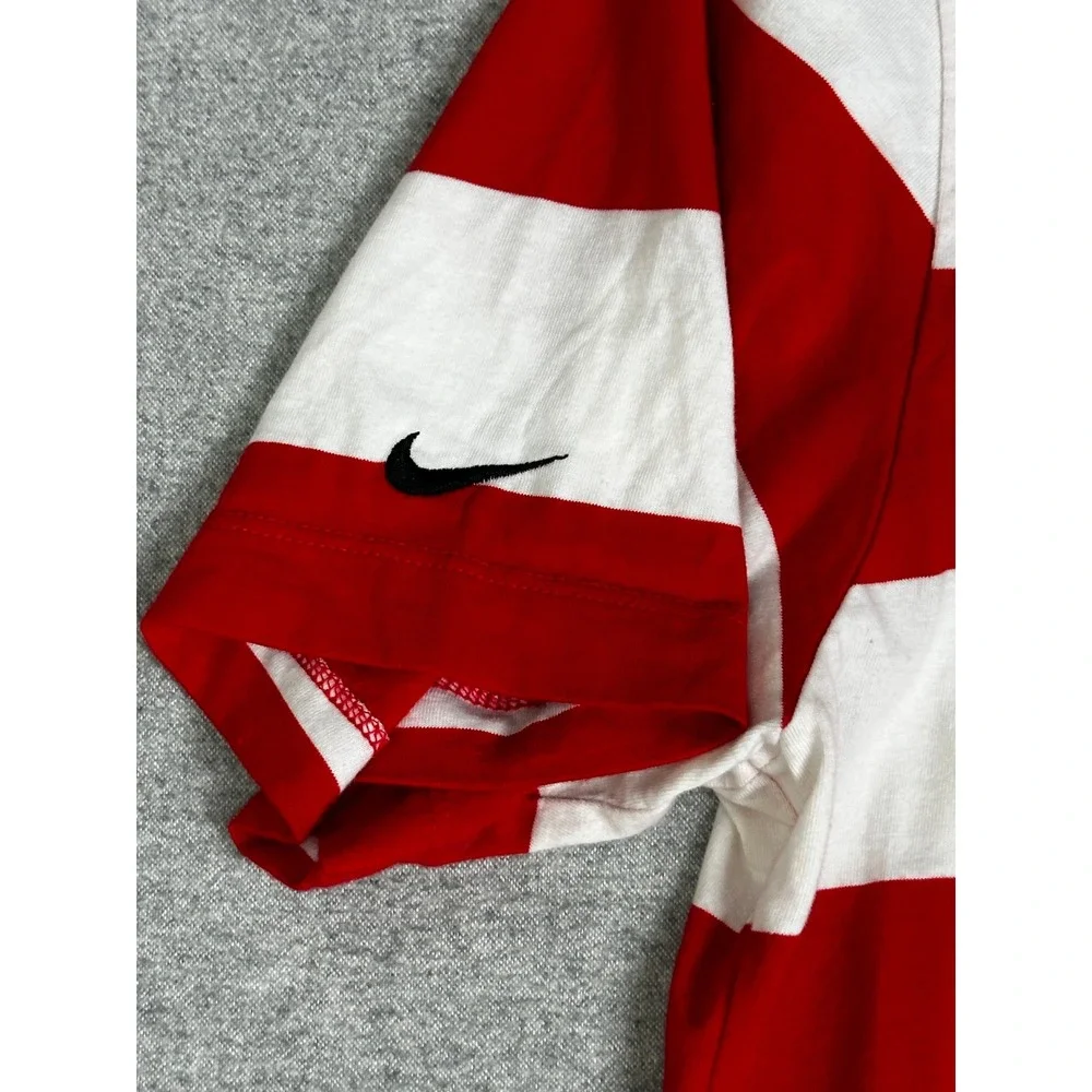 Nike Tee Mens Medium Red White Block Striped Big Double Swoosh Graphic T Shirt